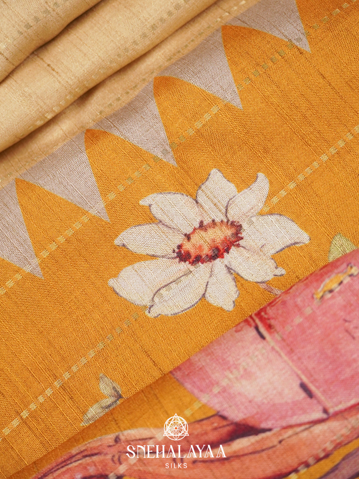 Yellow  Raw Silk Saree