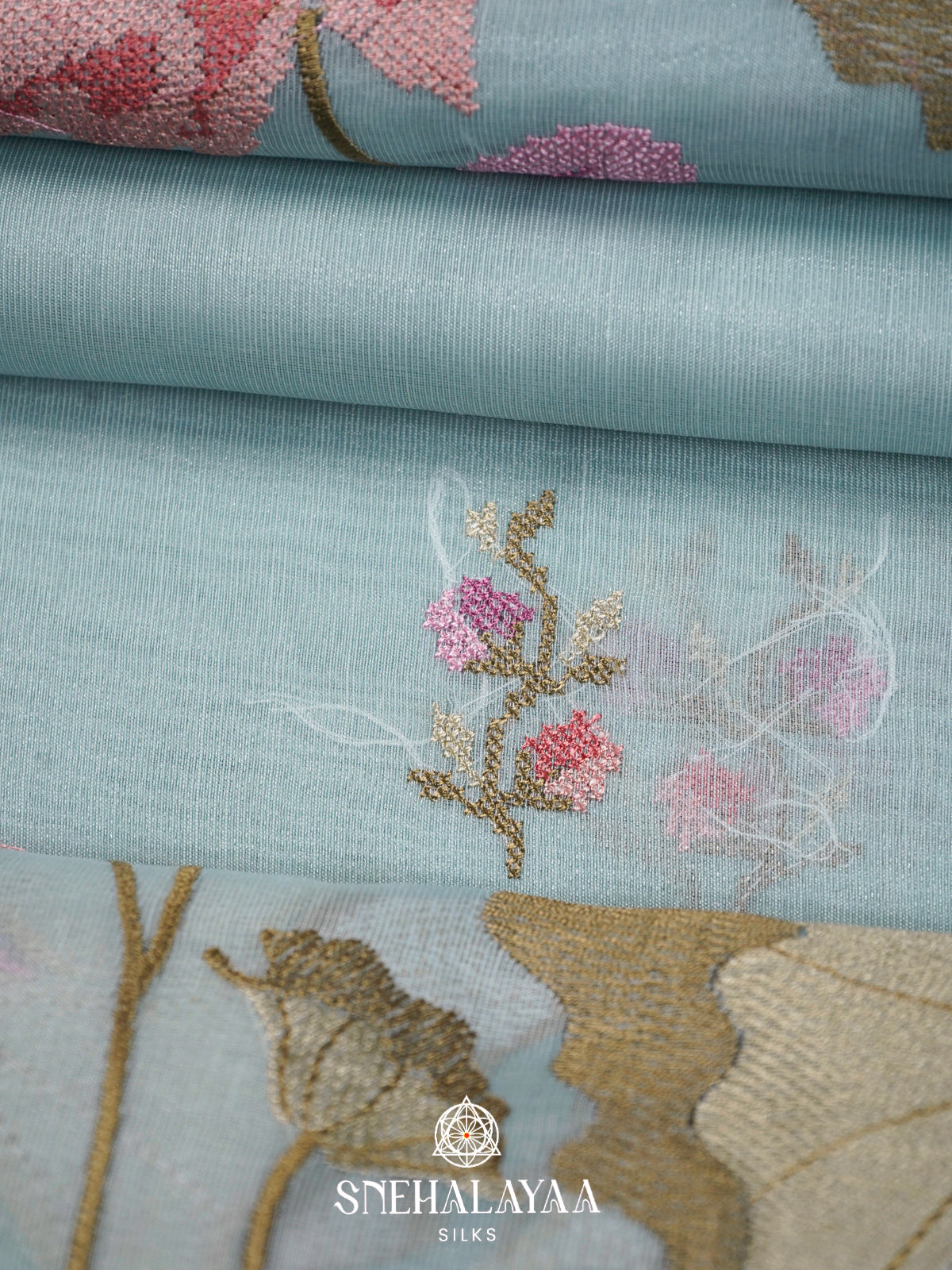 Mint Blue  Linen Saree