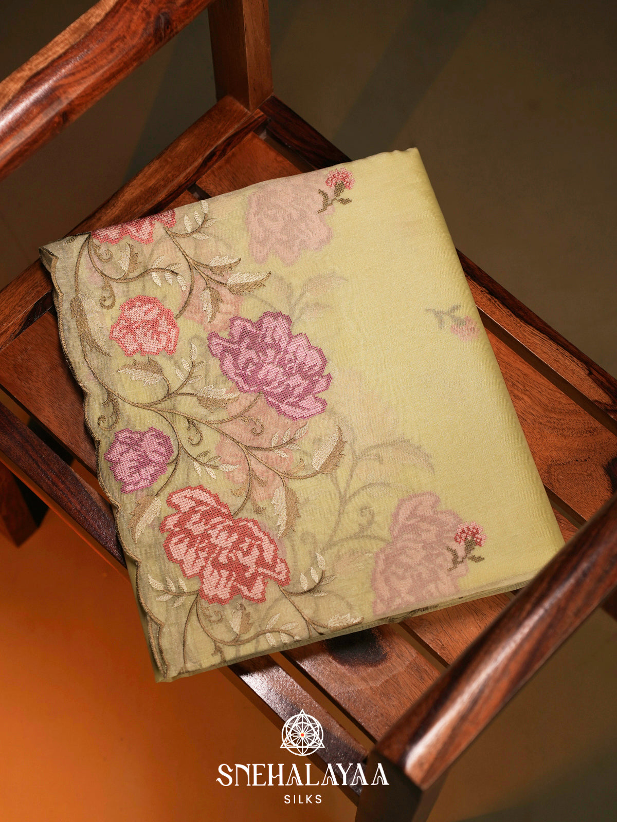Pale Yellow  Linen Saree