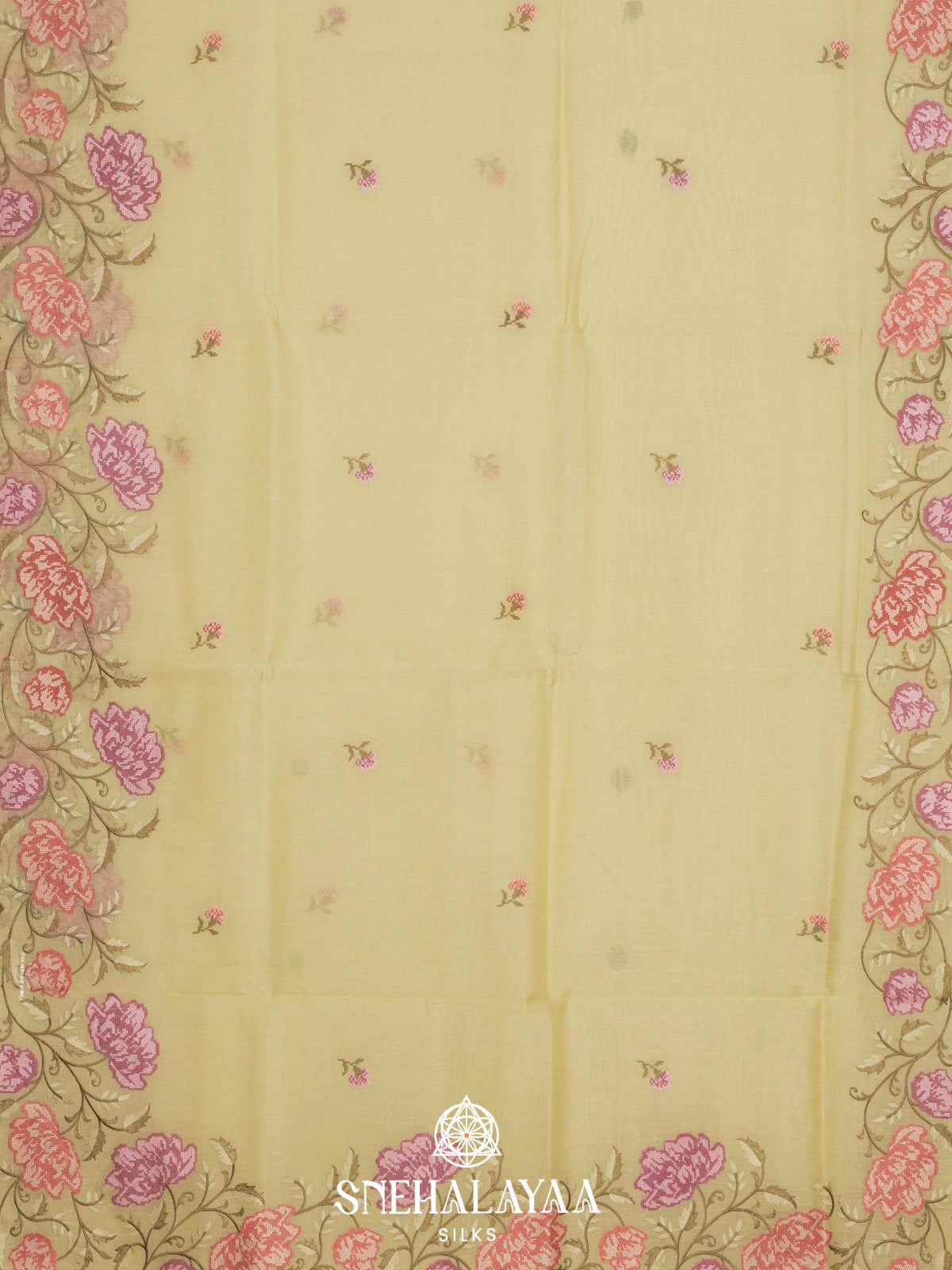 Pale Yellow  Linen Saree