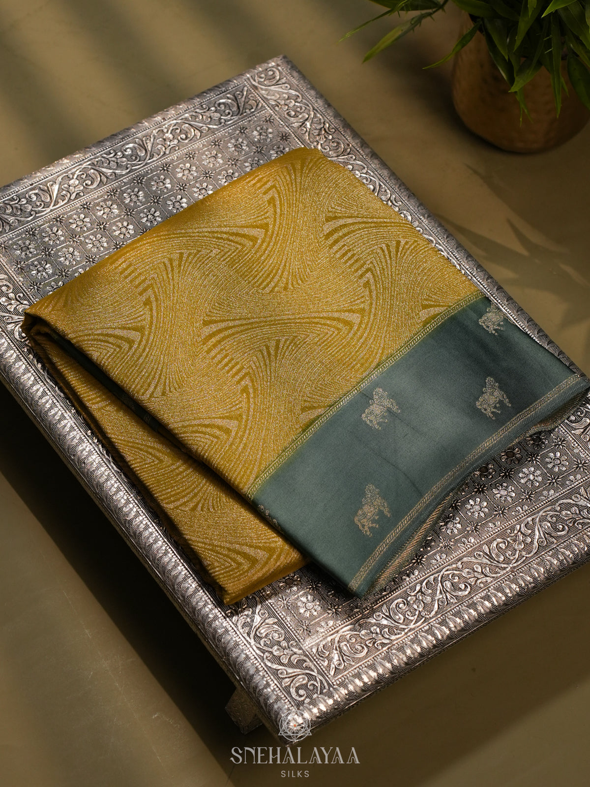 Lemon Yellow Banaras Saree