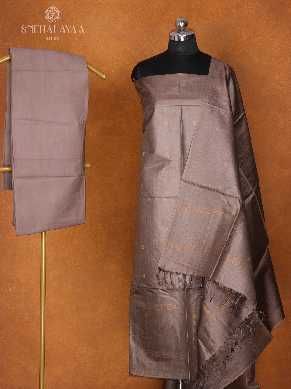 Grey Tussar 3-Piece Salwar Suit Material