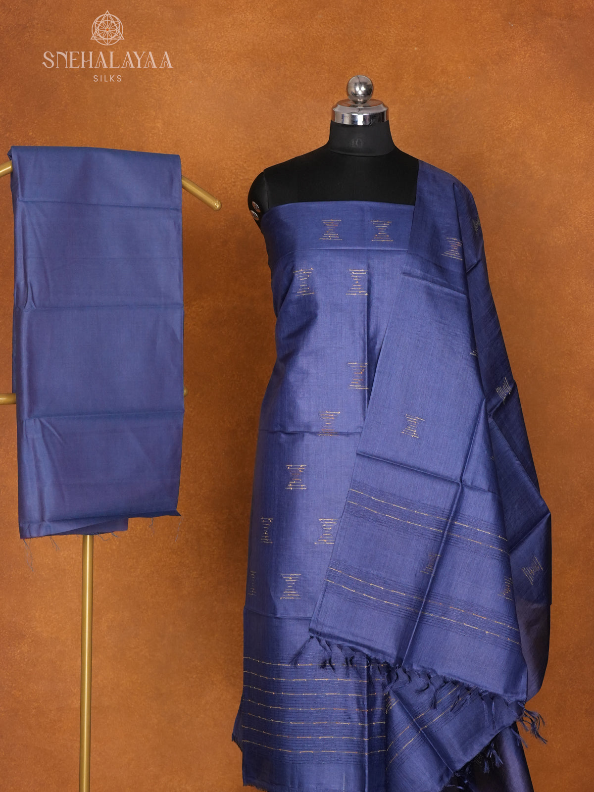 Navy Blue Tussar 3-Piece Salwar Suit Material
