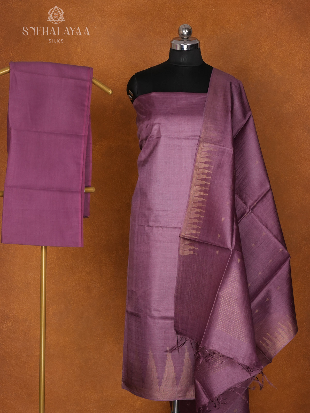 Mauve Pink Tussar 3-Piece Salwar Suit Material