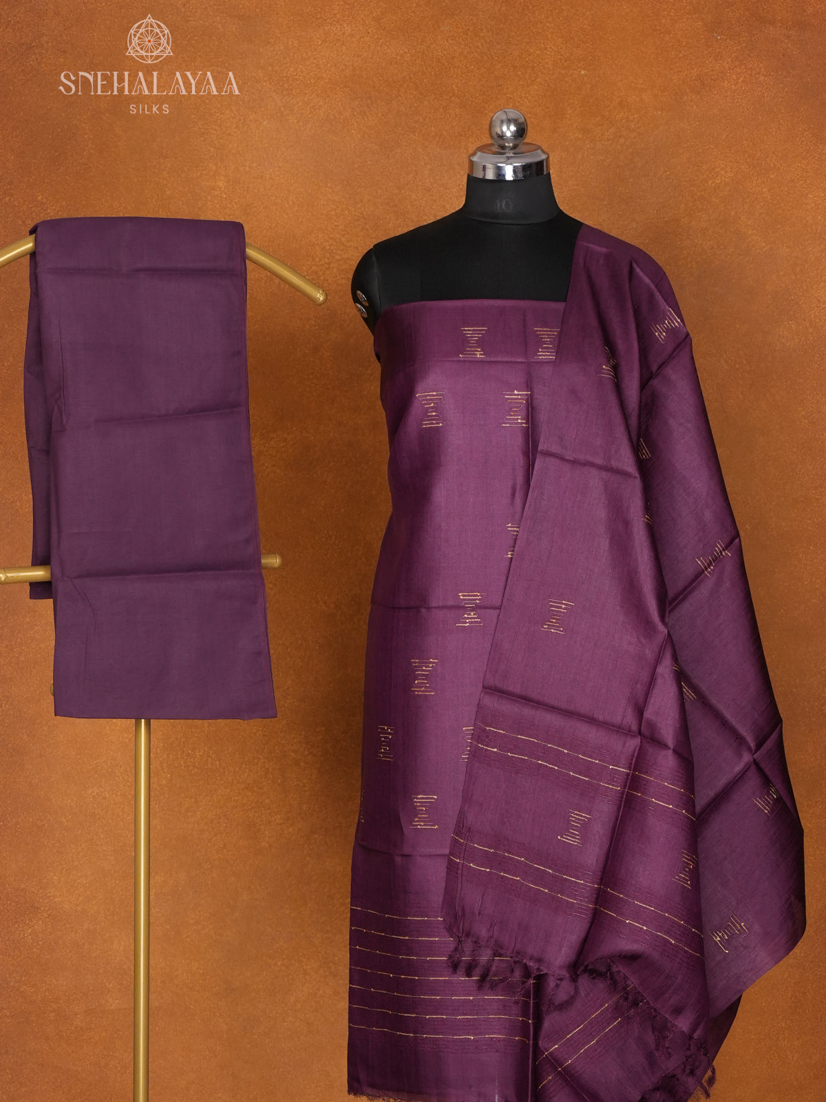 Wine Tussar 3-Piece Salwar Suit Material