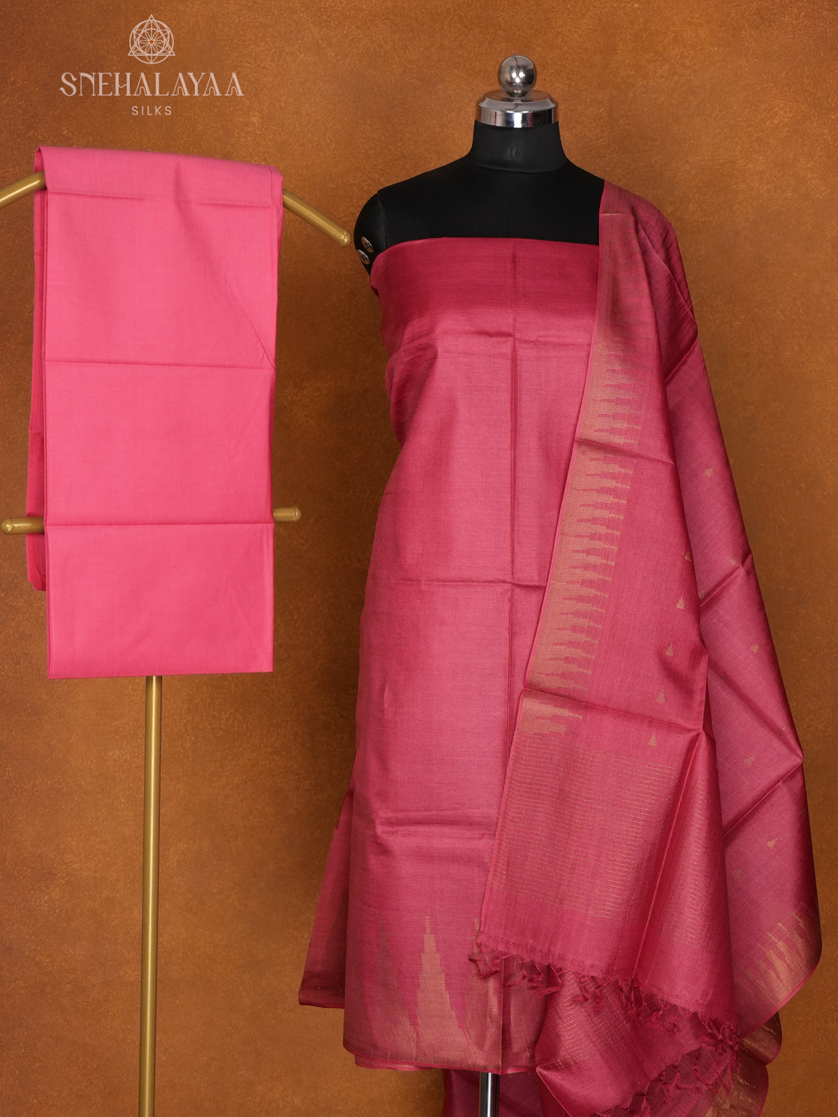 Pink Tussar 3-Piece Salwar Suit Material