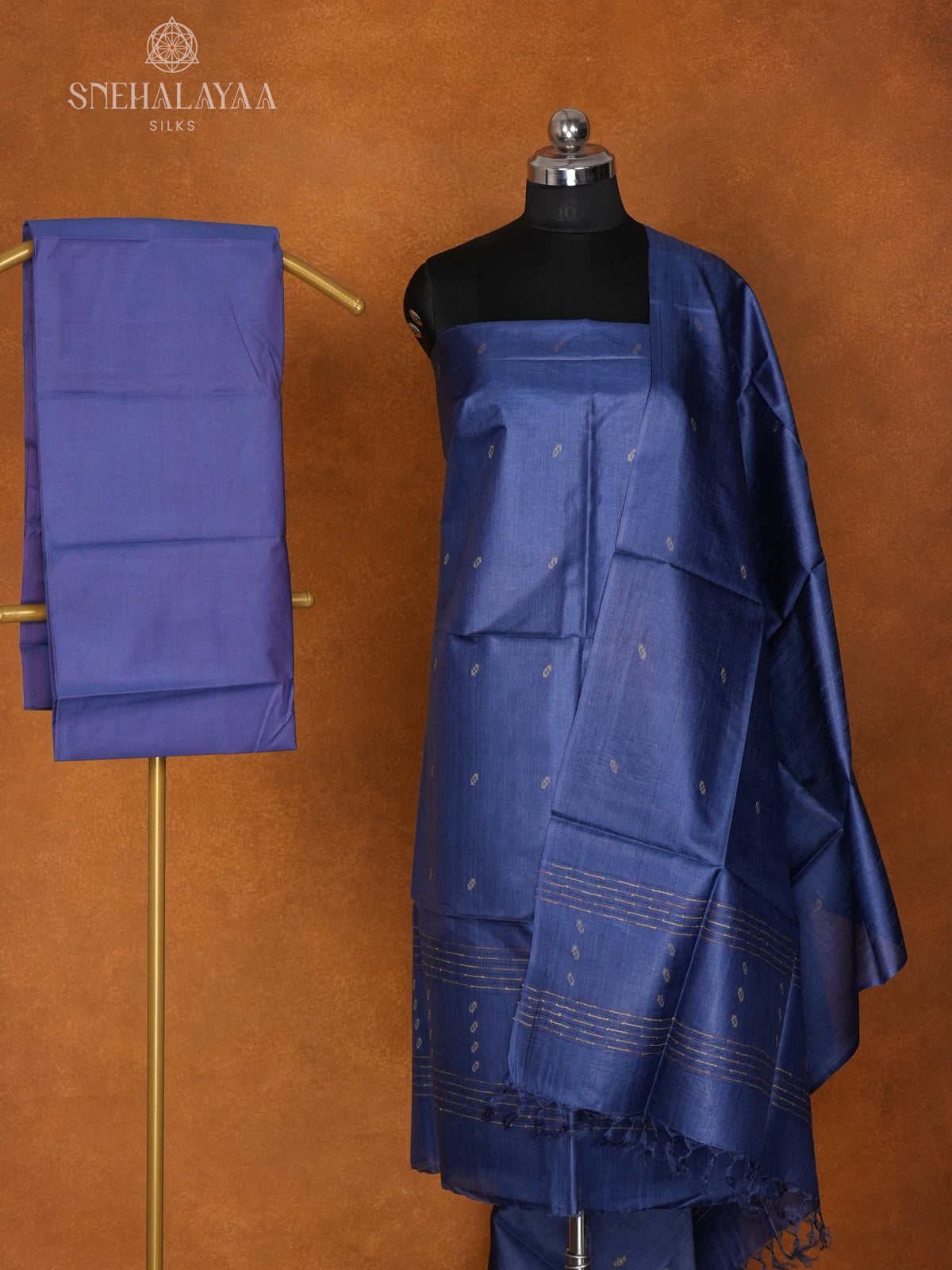 Navy Blue Tussar 3-Piece Salwar Suit Material