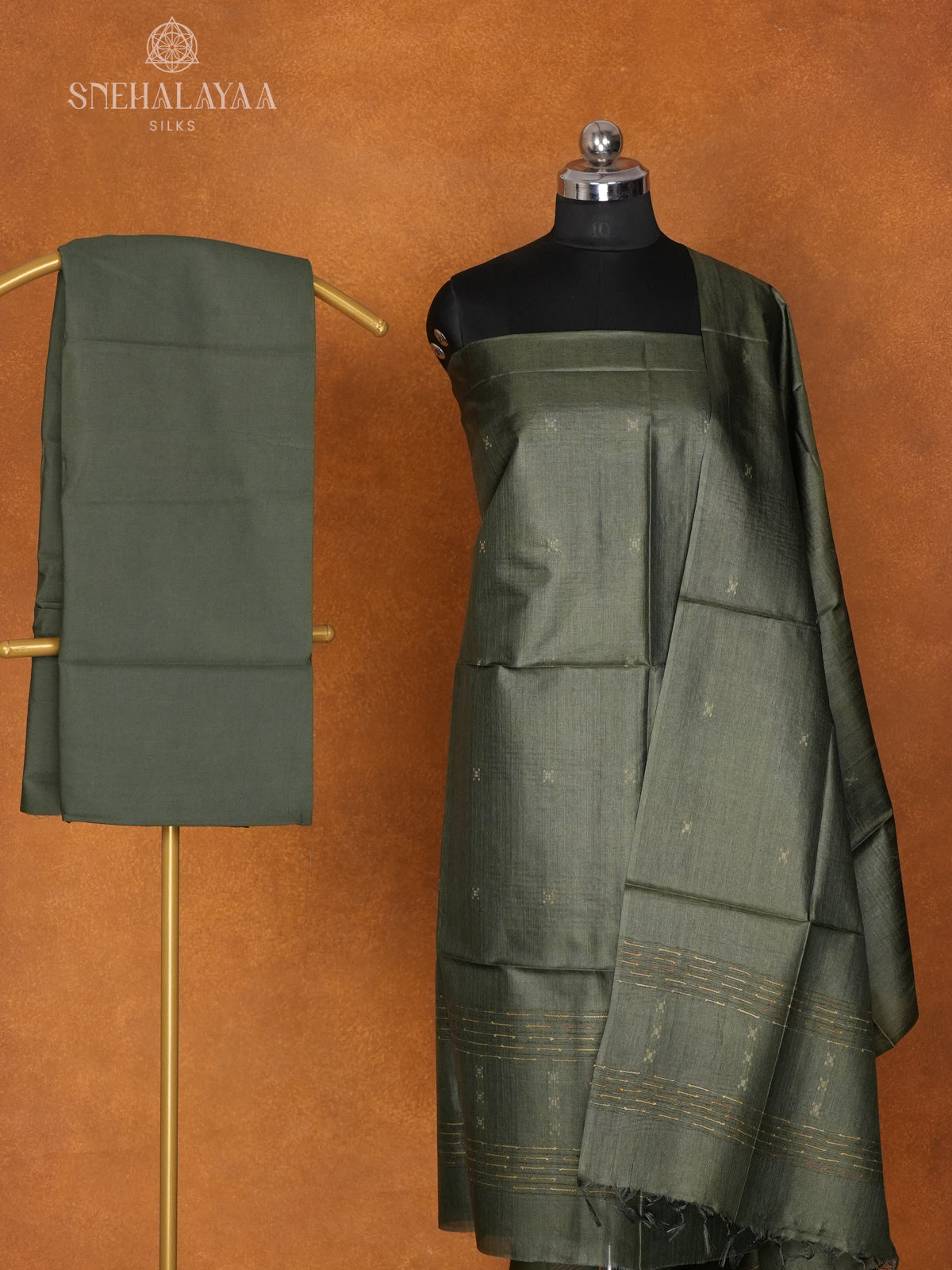 Green Tussar 3-Piece Salwar Suit Material