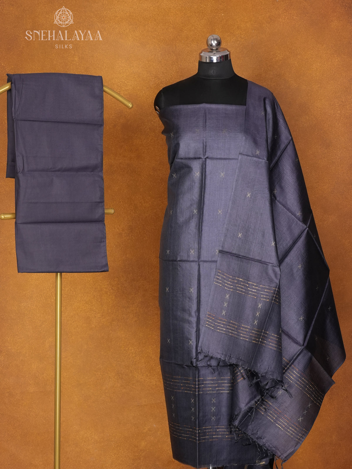 Grey Tussar 3-Piece Salwar Suit Material