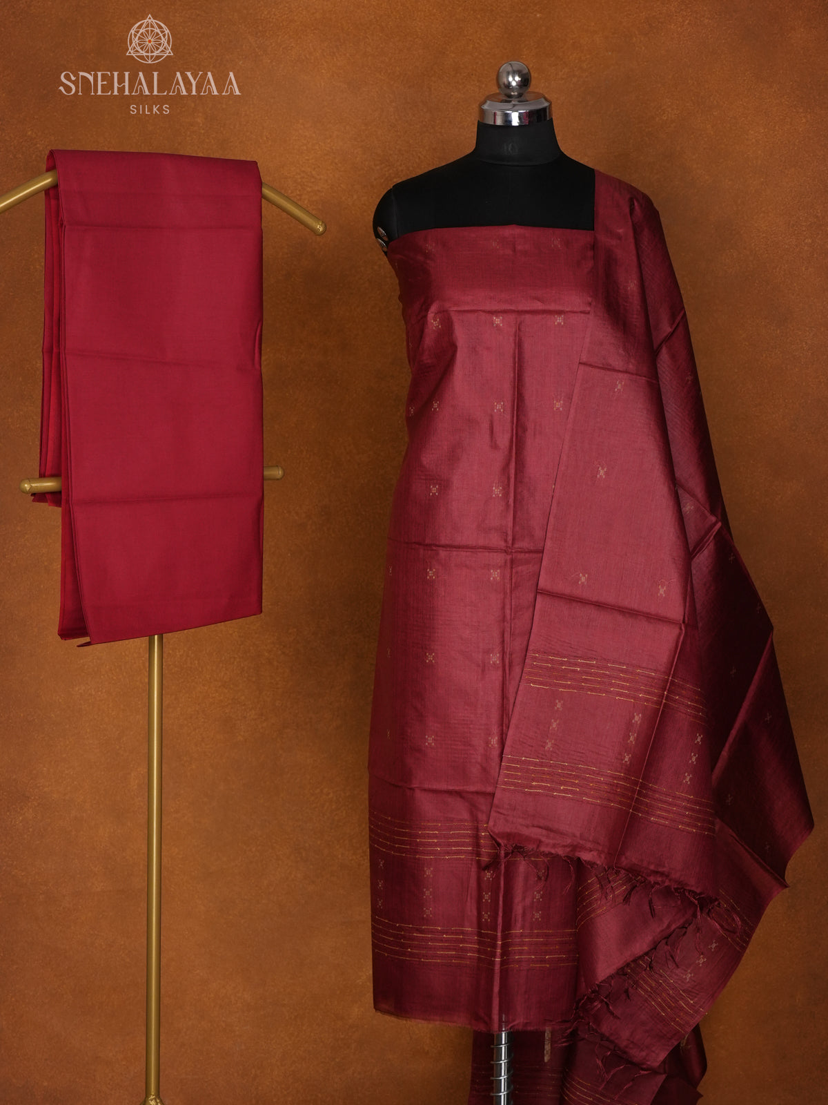 Maroon Tussar 3-Piece Salwar Suit Material