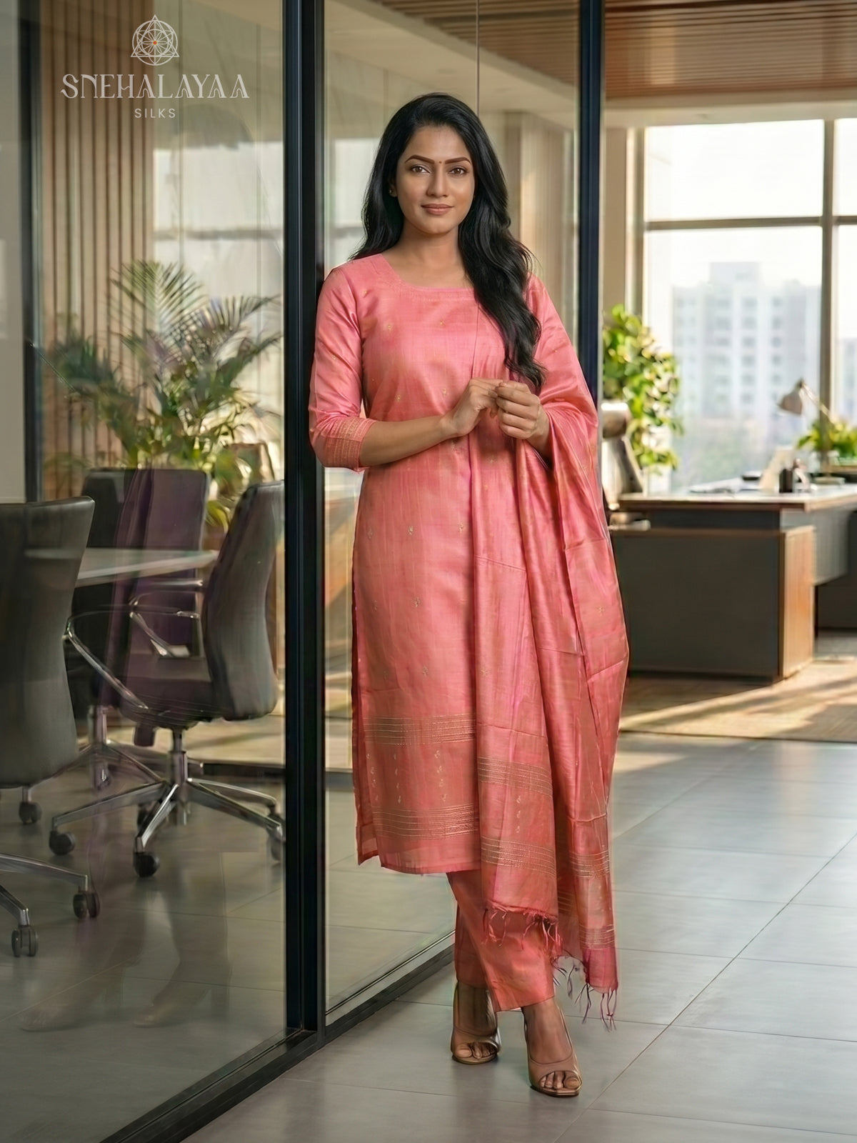 Pink Tussar 3-Piece Salwar Suit Material