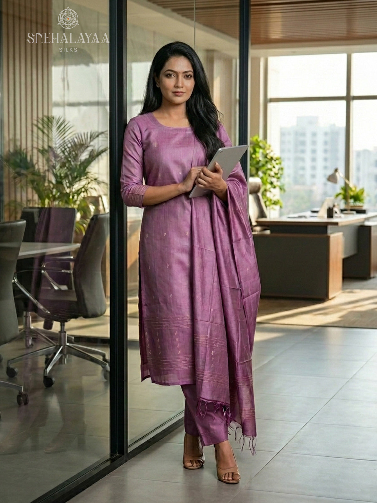 Purple Tussar 3-Piece Salwar Suit Material