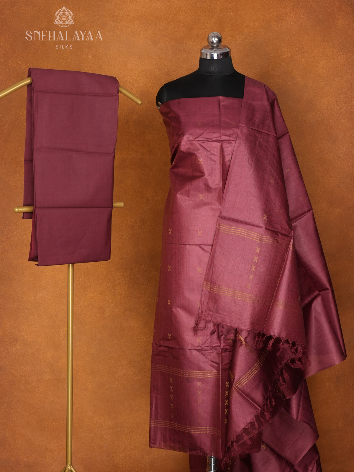 Maroon Tussar 3-Piece Salwar Suit Material