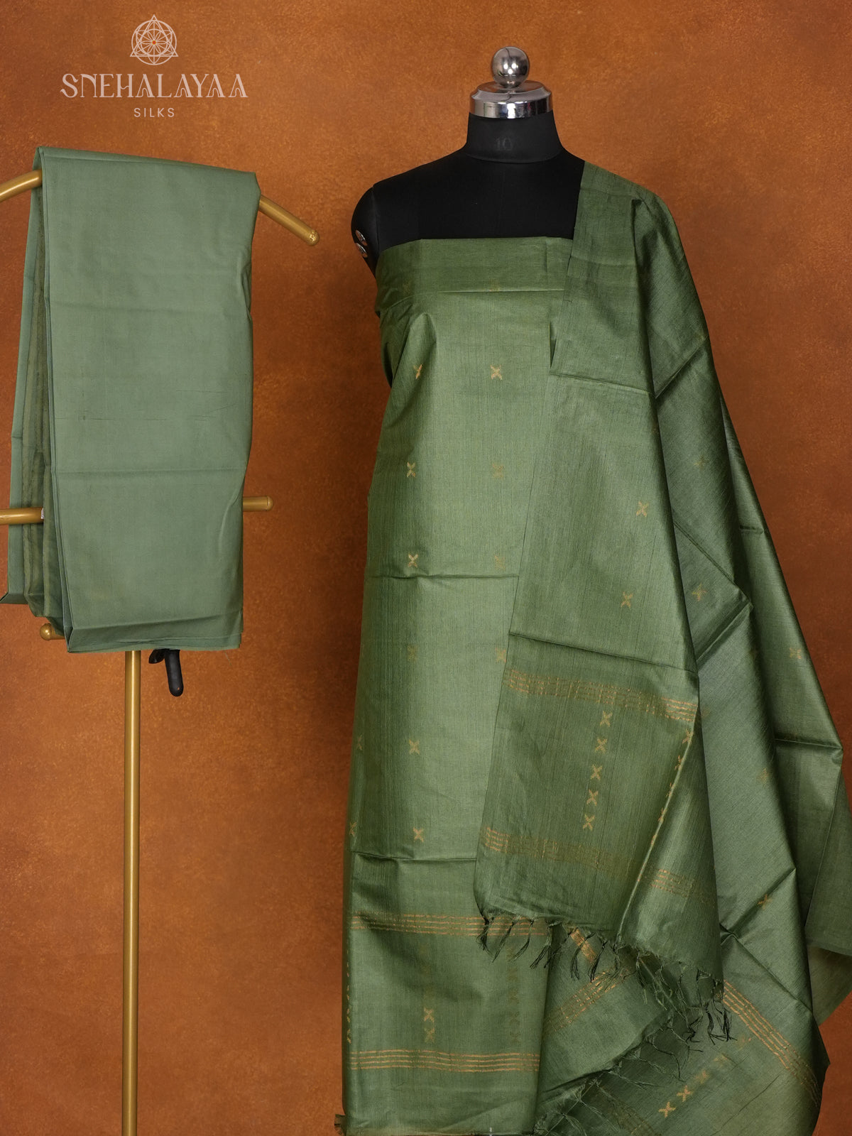 Green Tussar 3-Piece Salwar Suit Material