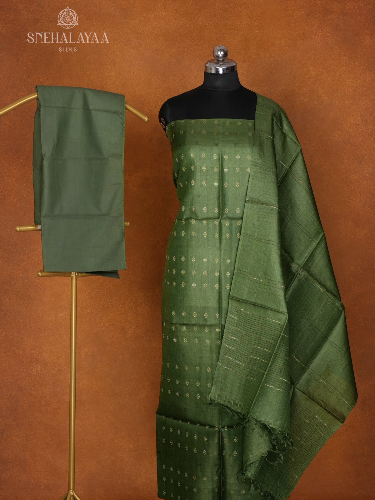 Green Tussar 3-Piece Salwar Suit Material