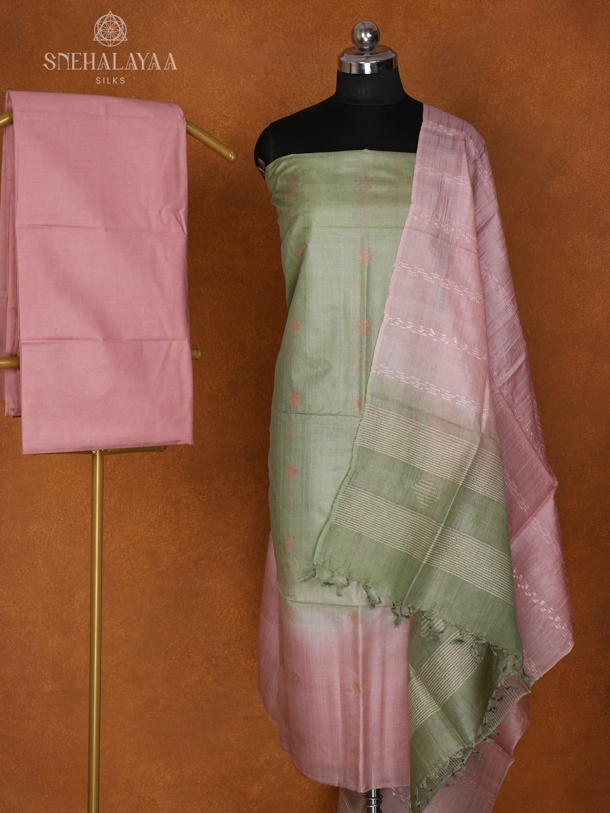 Pale Green Tussar 3-Piece Salwar Suit Material