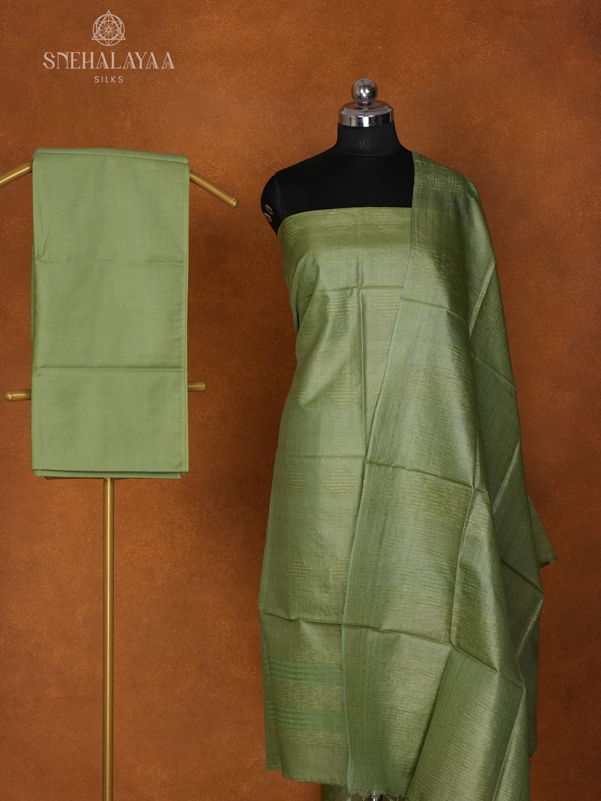 Green Tussar 3-Piece Salwar Suit Material