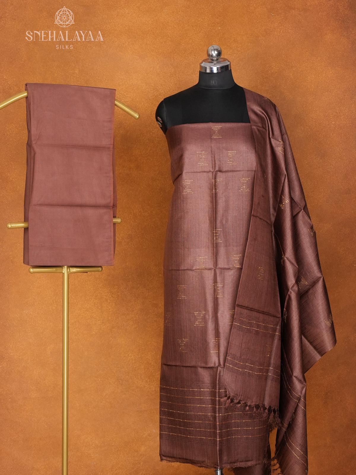 Brown Tussar 3-Piece Salwar Suit Material
