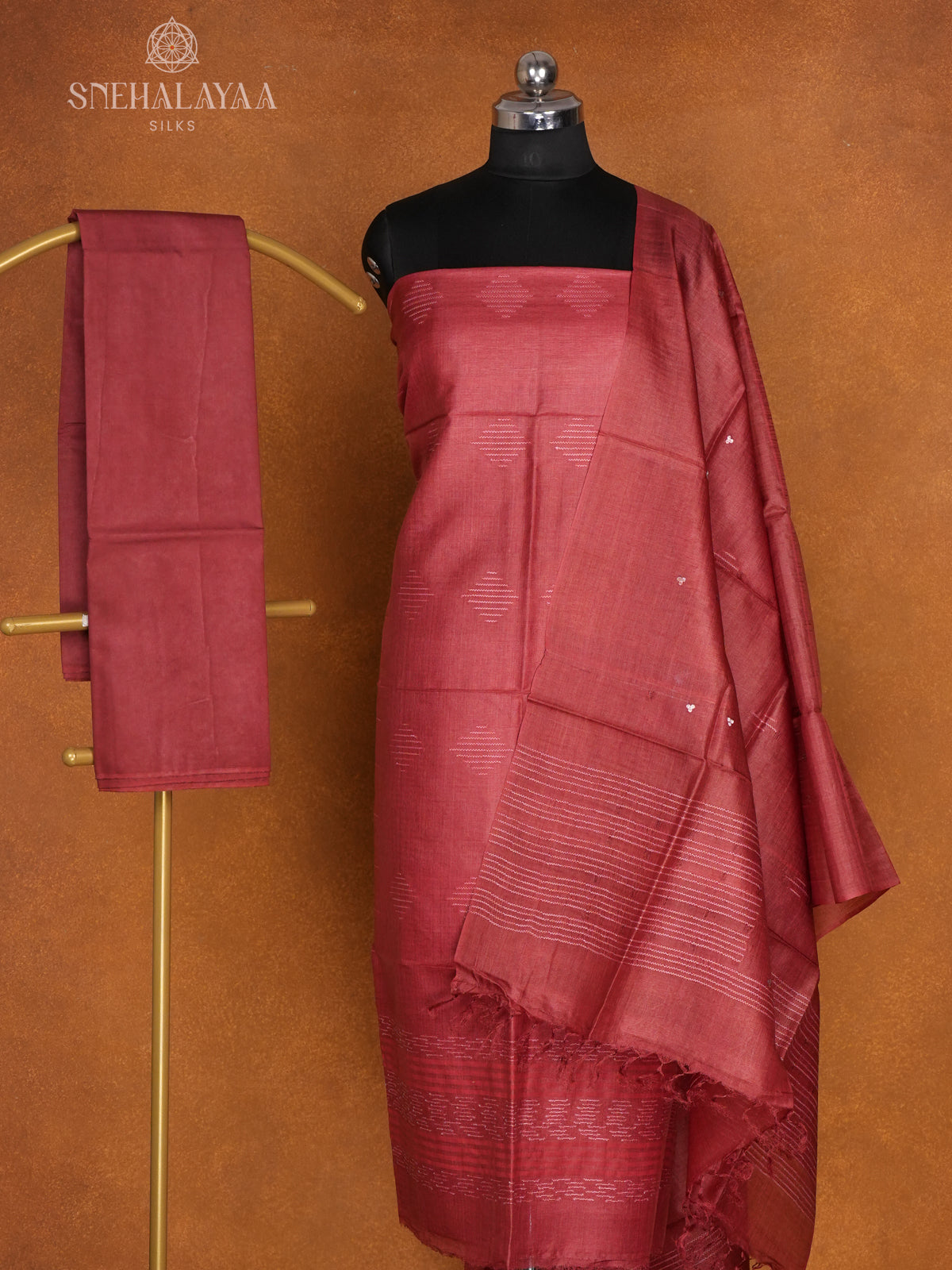 Maroon Tussar 3-Piece Salwar Suit Material