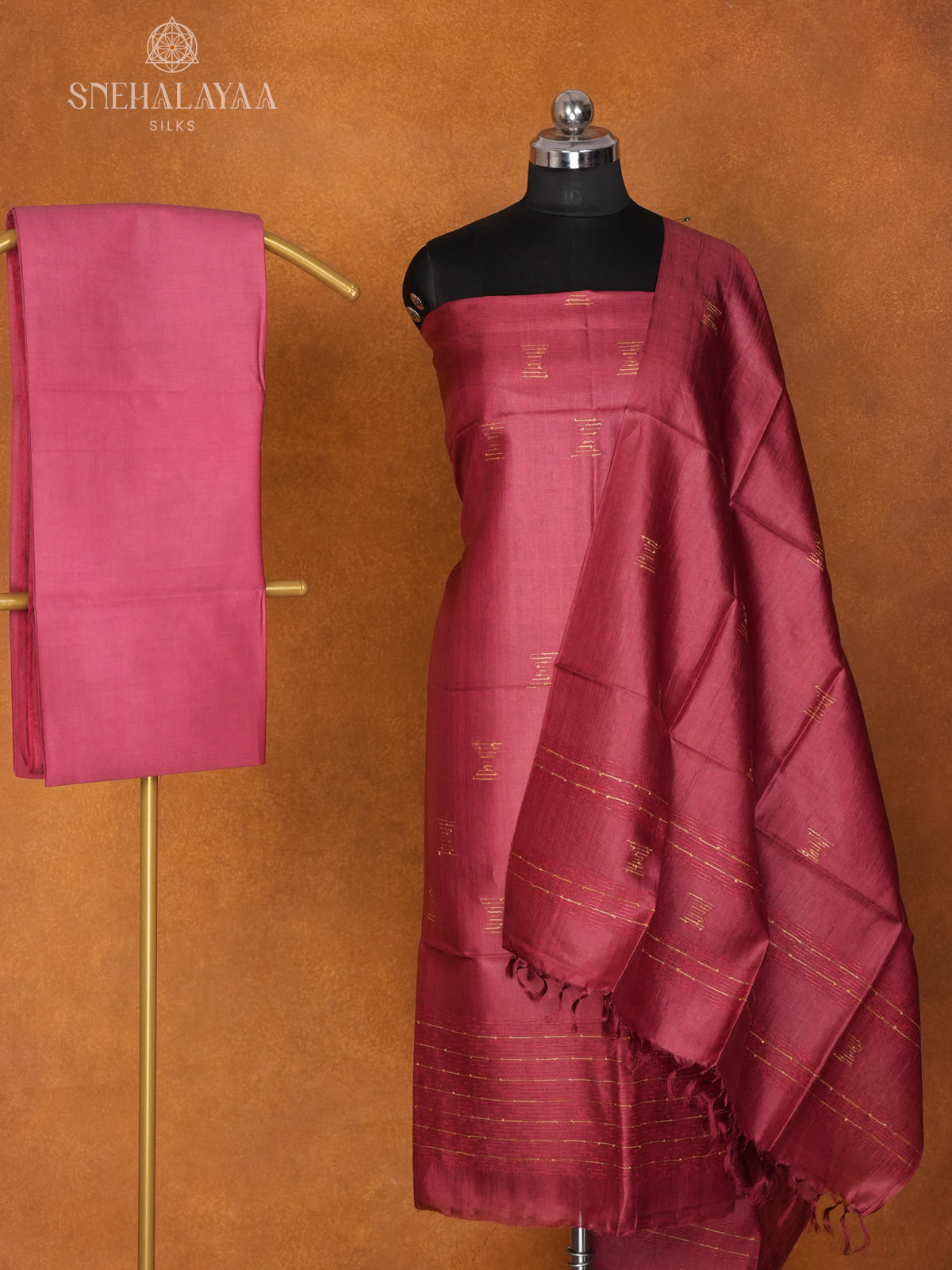 Maroon Tussar 3-Piece Salwar Suit Material