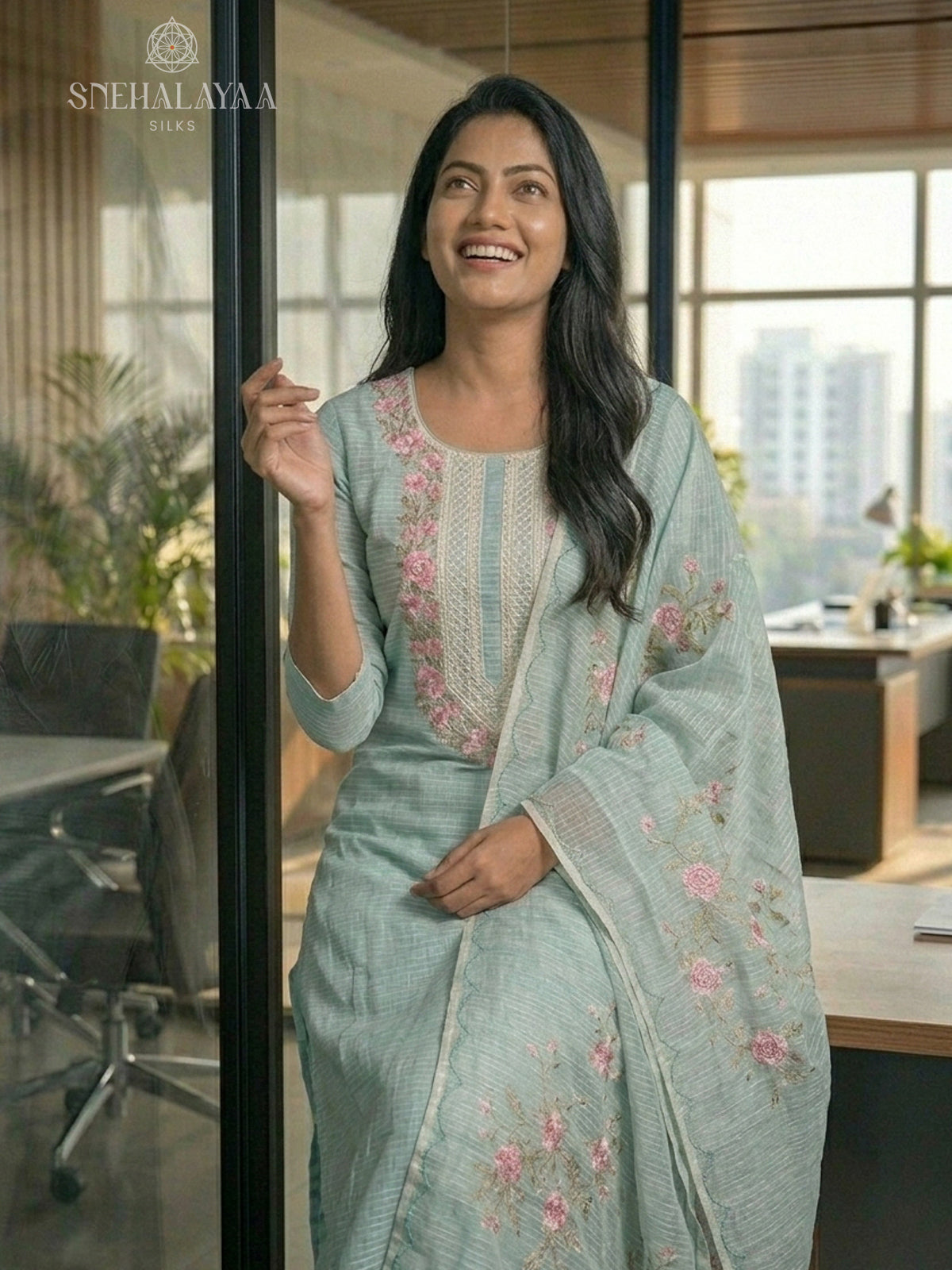 Mint Blue Kota 3-Piece Salwar Suit Material