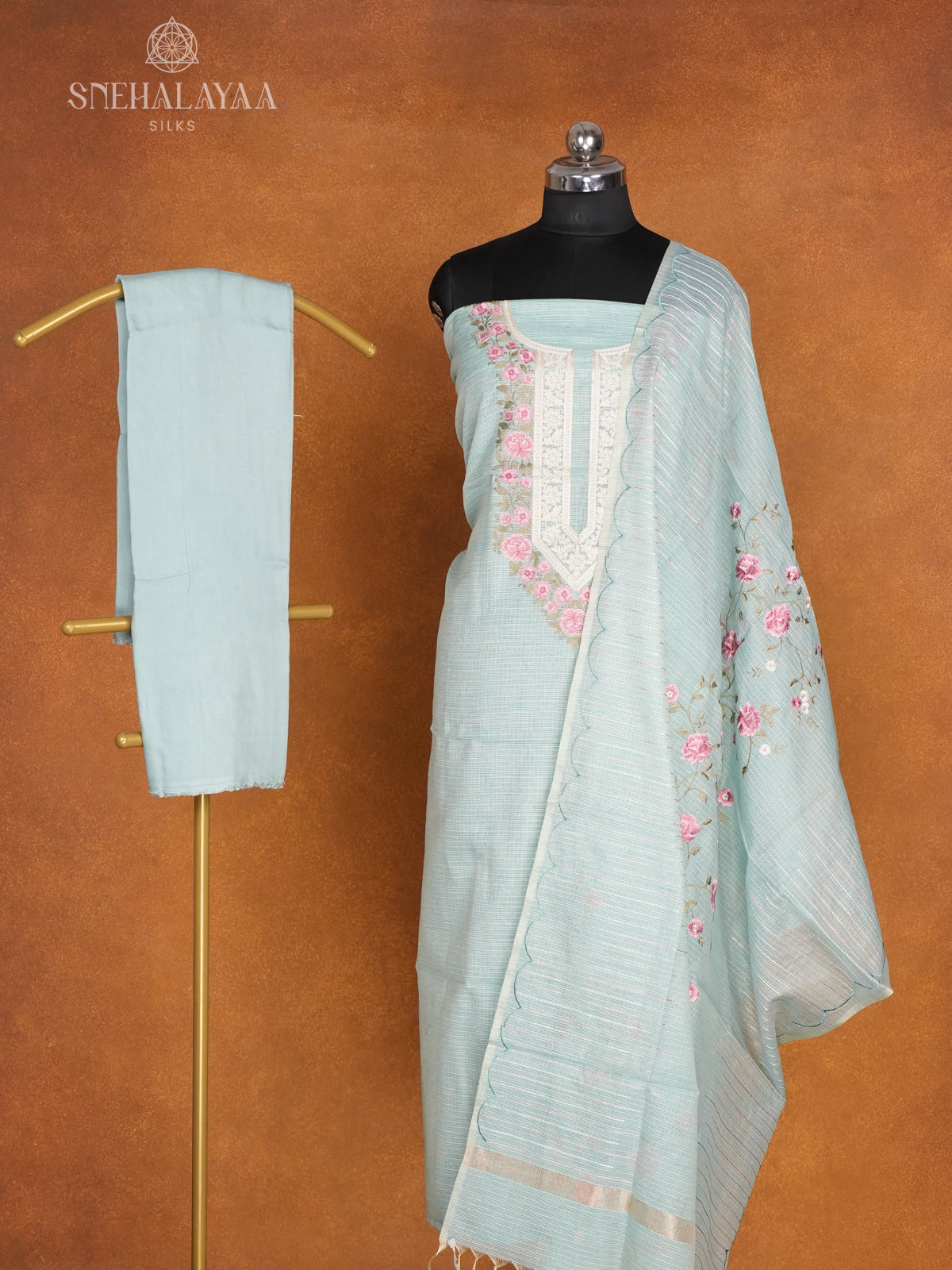 Mint Blue Kota 3-Piece Salwar Suit Material