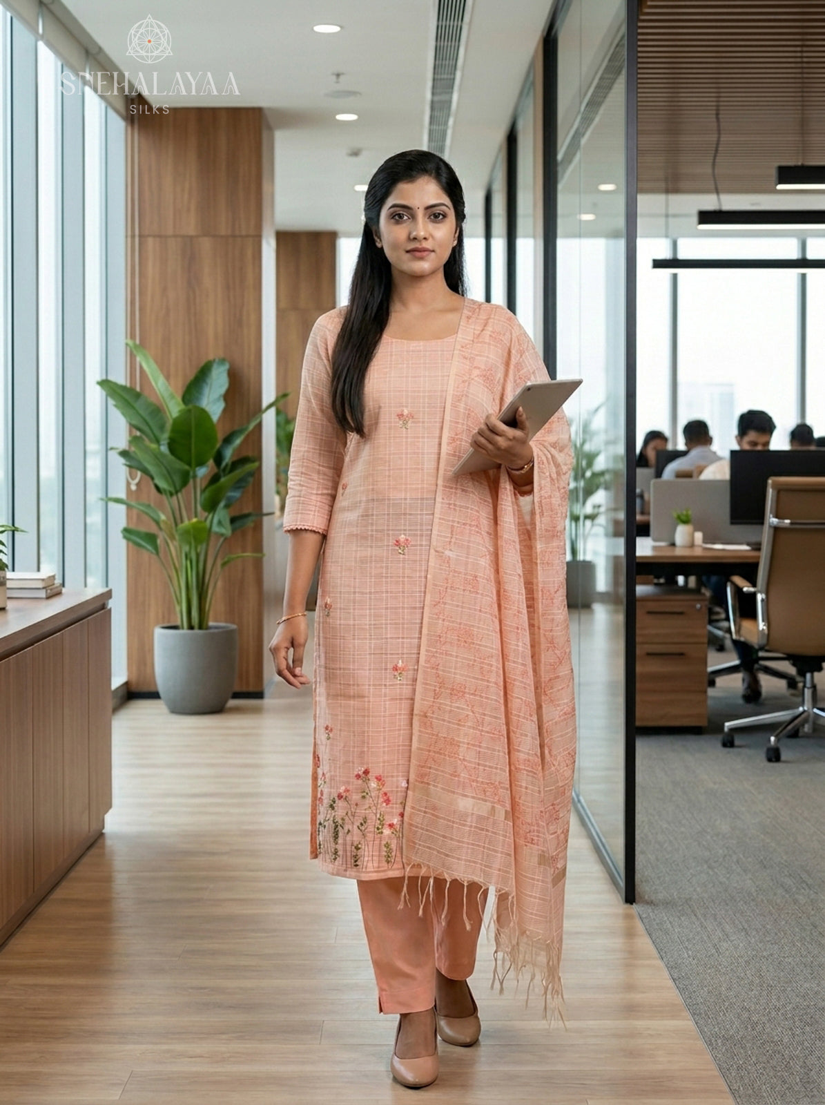 Peach  Kota 3-Piece Salwar Suit Material