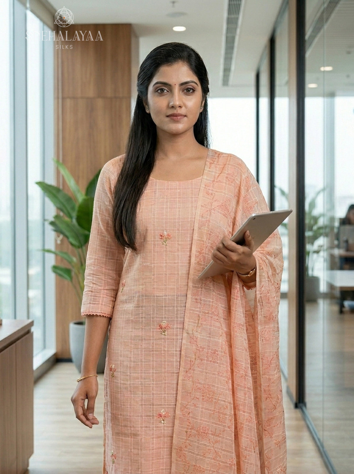 Peach  Kota 3-Piece Salwar Suit Material
