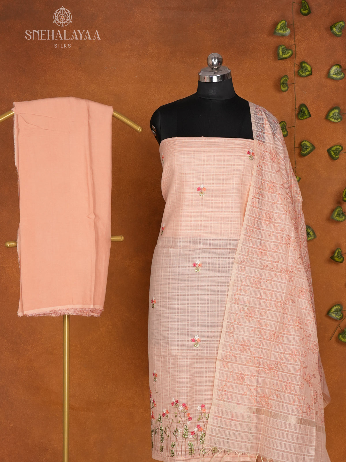 Peach  Kota 3-Piece Salwar Suit Material