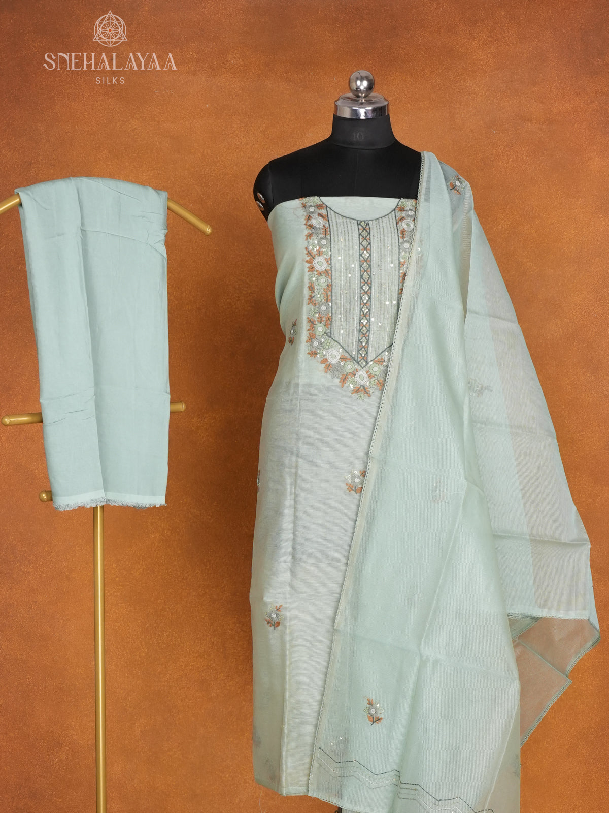 Pale Green Kota 3-Piece Salwar Suit Material