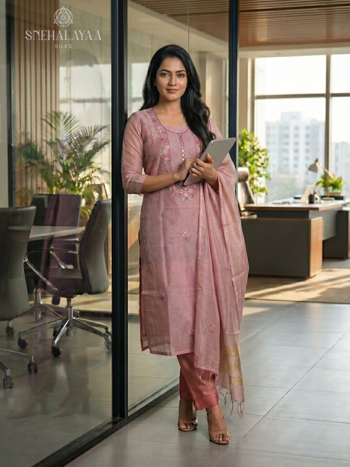 Pale Pink Kota 3-Piece Salwar Suit Material