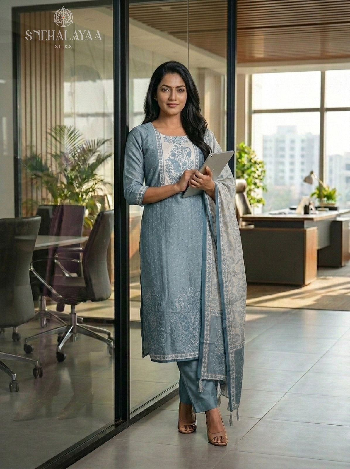Pale Blue  Tussar 3-Piece Salwar Suit Material