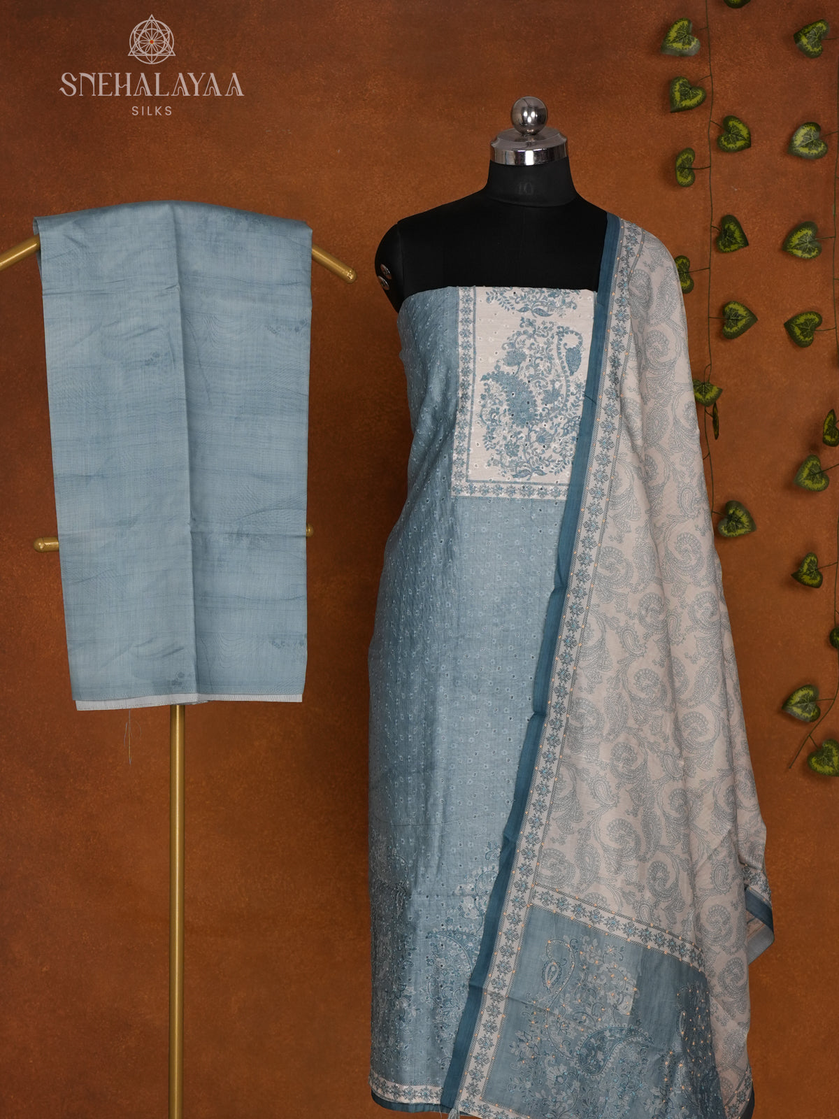 Blue Hakcoba Silk 3-Piece Salwar Suit Material