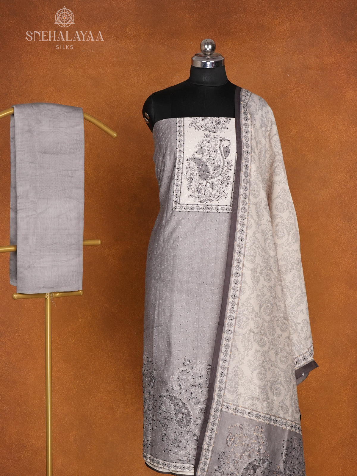 Grey Hakcoba Silk 3-Piece Salwar Suit Material