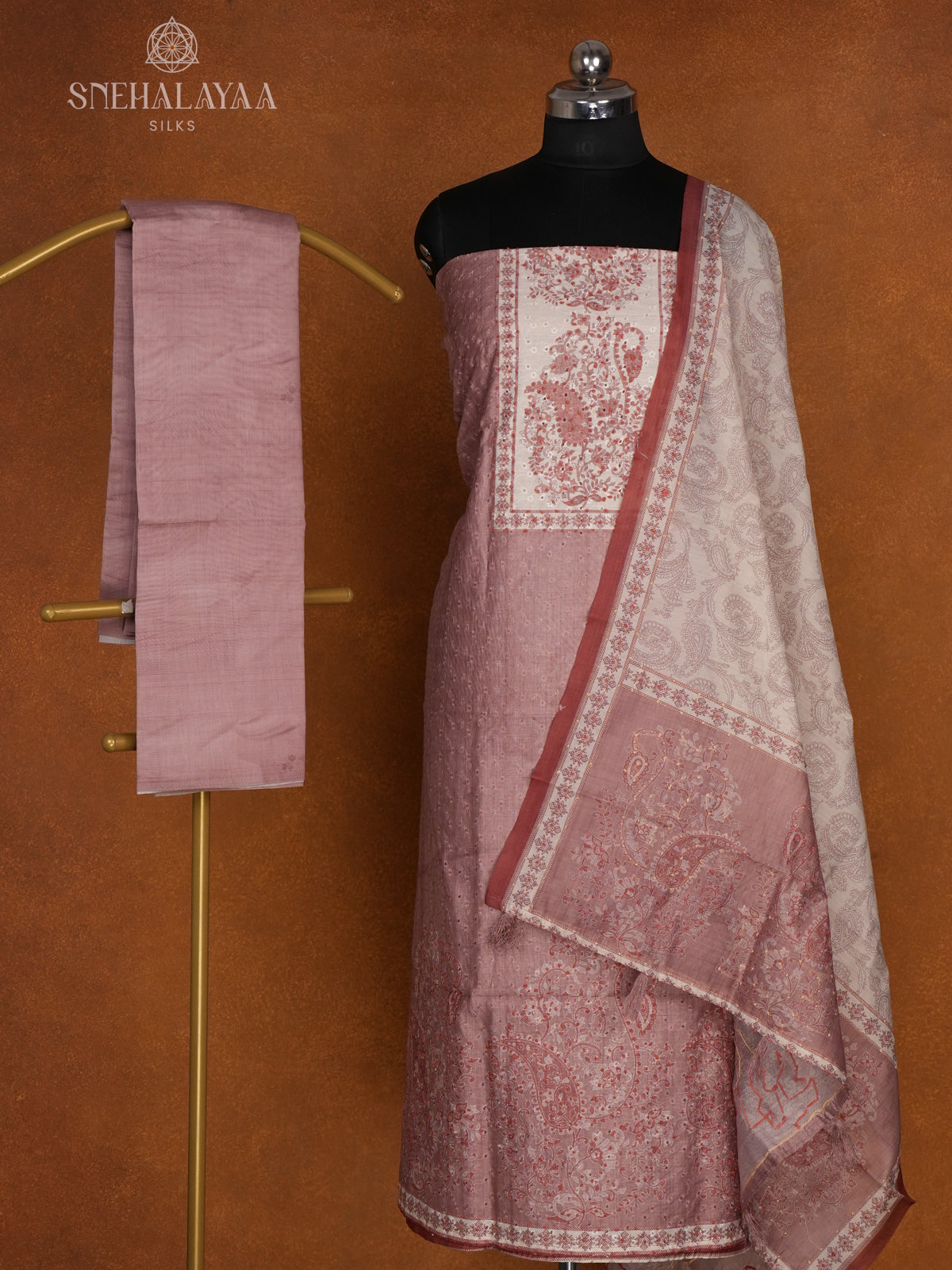 Mauve Hakcoba Silk 3-Piece Salwar Suit Material