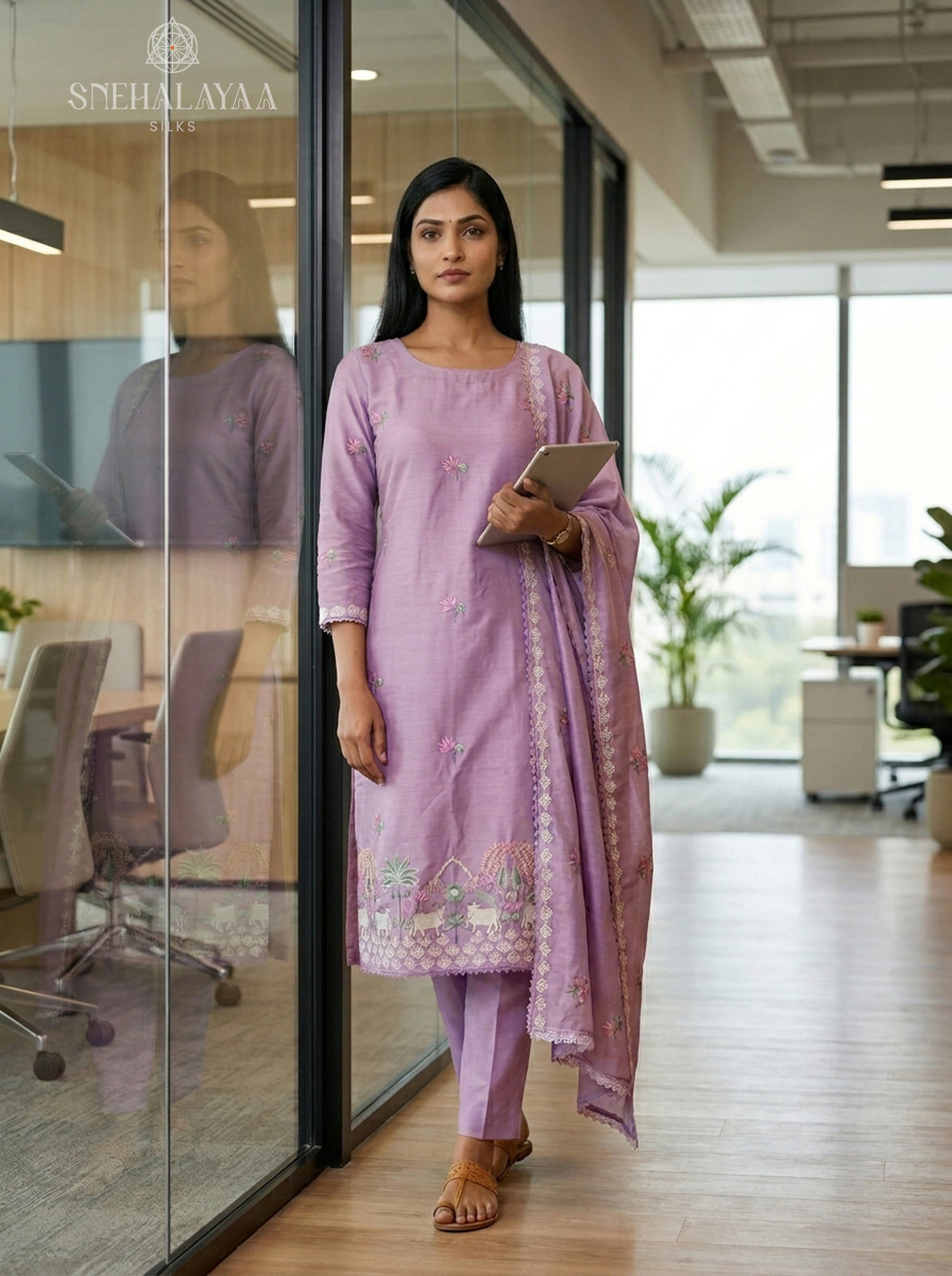 Lavender  Linen Tissue 3-Piece Salwar Suit Material