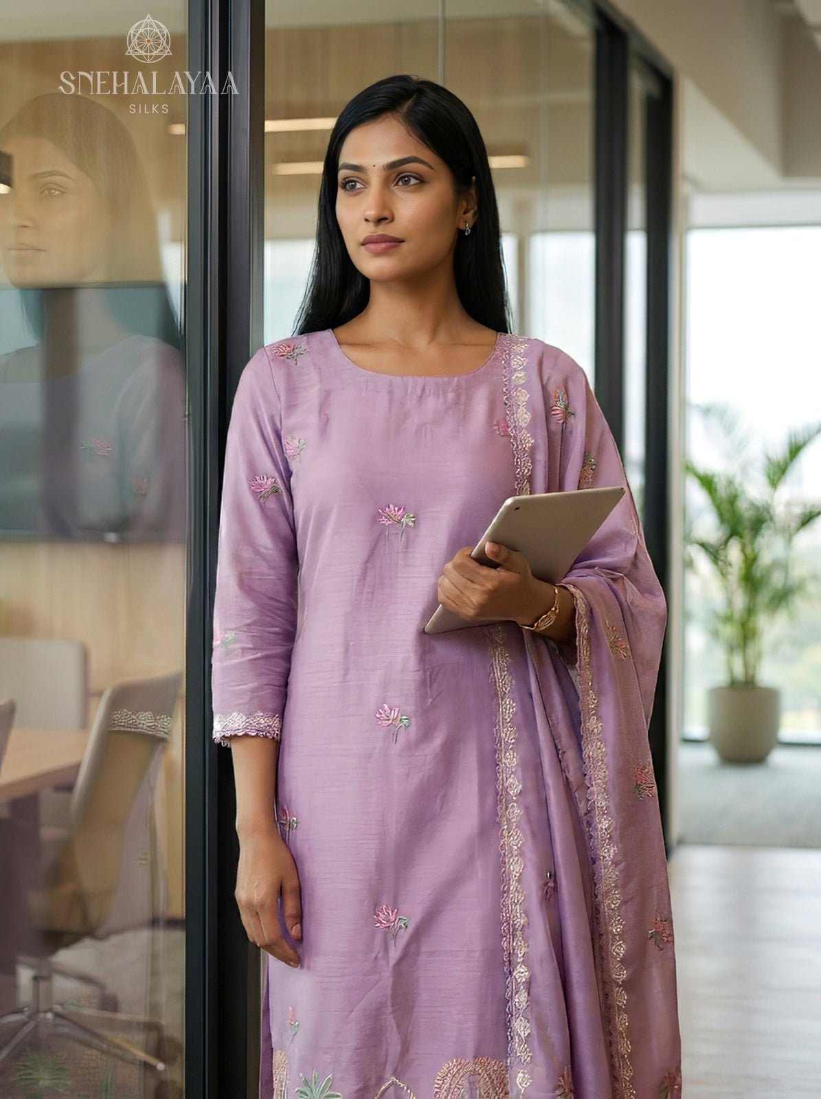 Lavender  Linen Tissue 3-Piece Salwar Suit Material