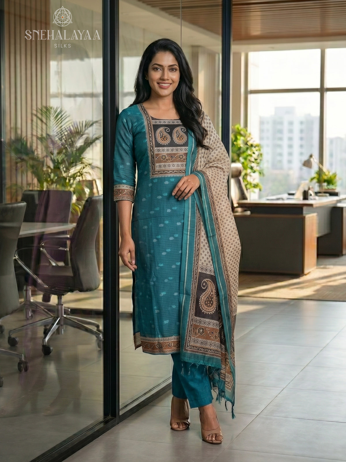 Blue Chanderi Silk 3-Piece Salwar Suit Material