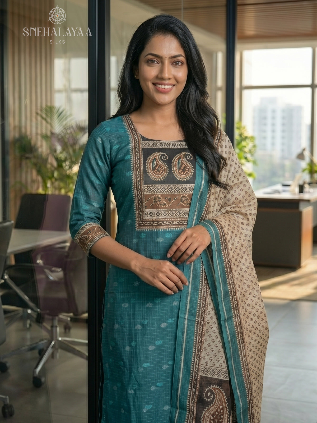 Blue Chanderi Silk 3-Piece Salwar Suit Material