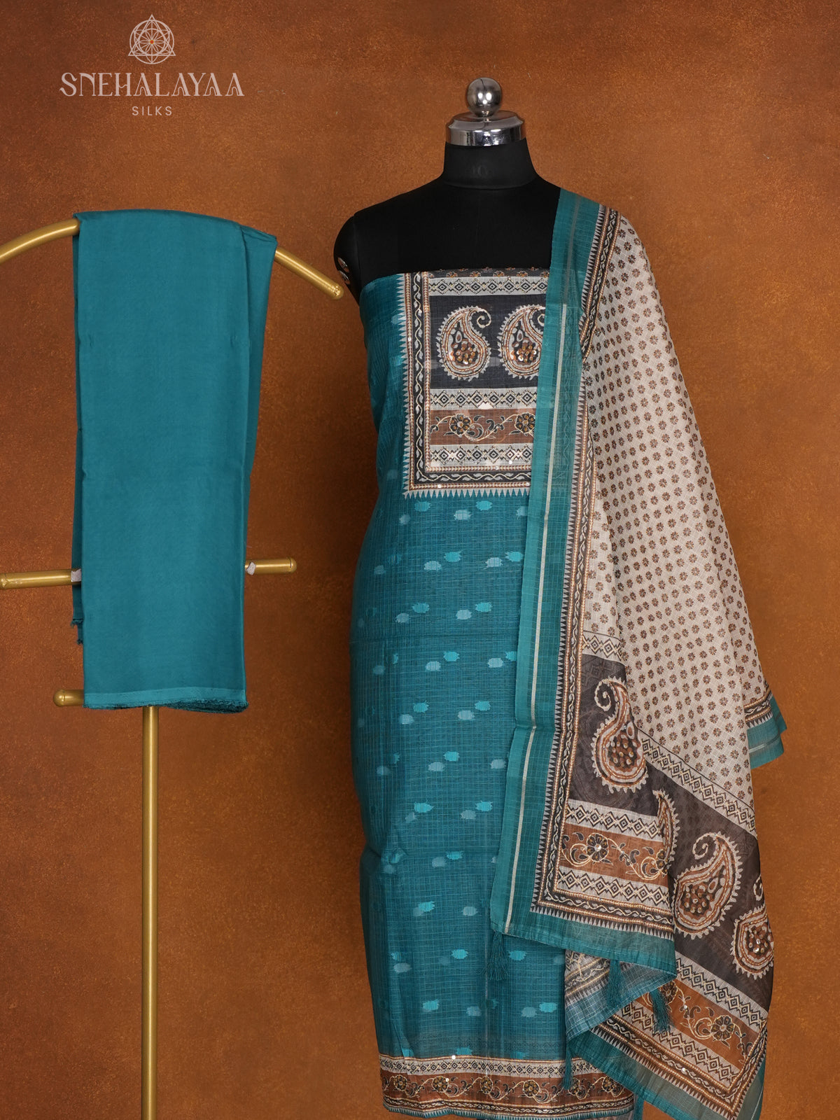 Blue Chanderi Silk 3-Piece Salwar Suit Material