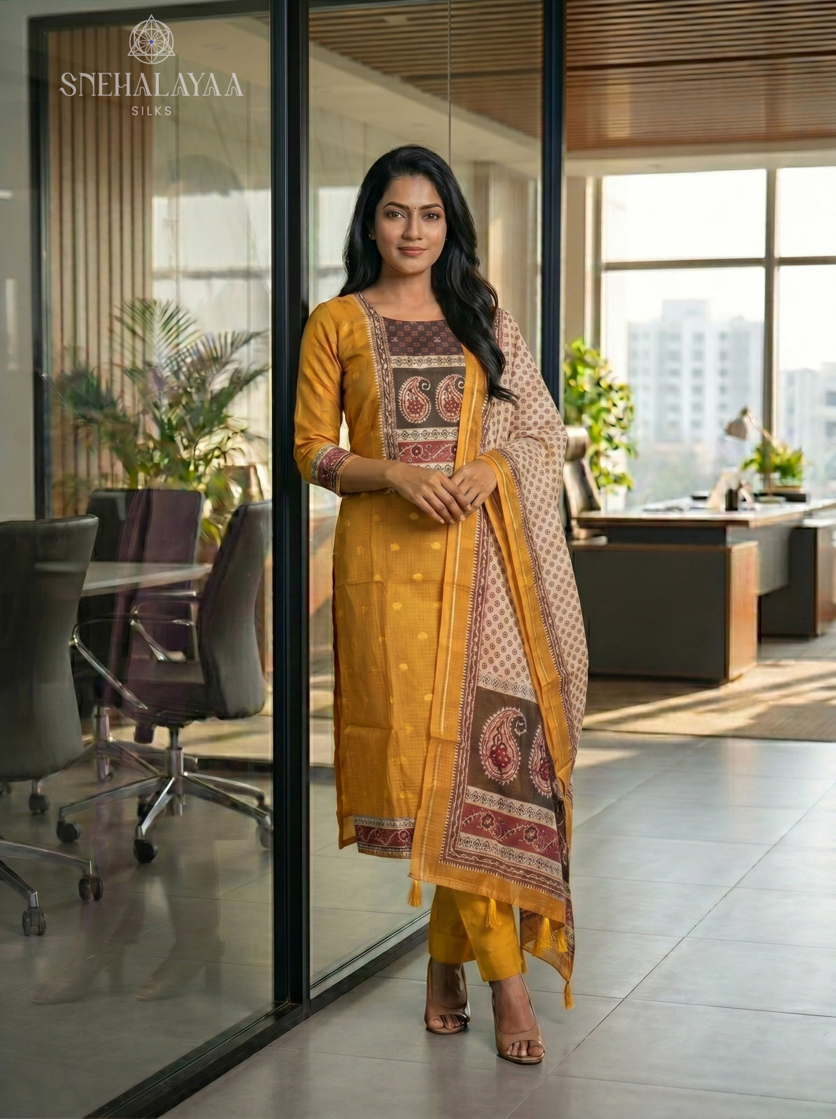 Orange Chanderi Silk 3-Piece Salwar Suit Material
