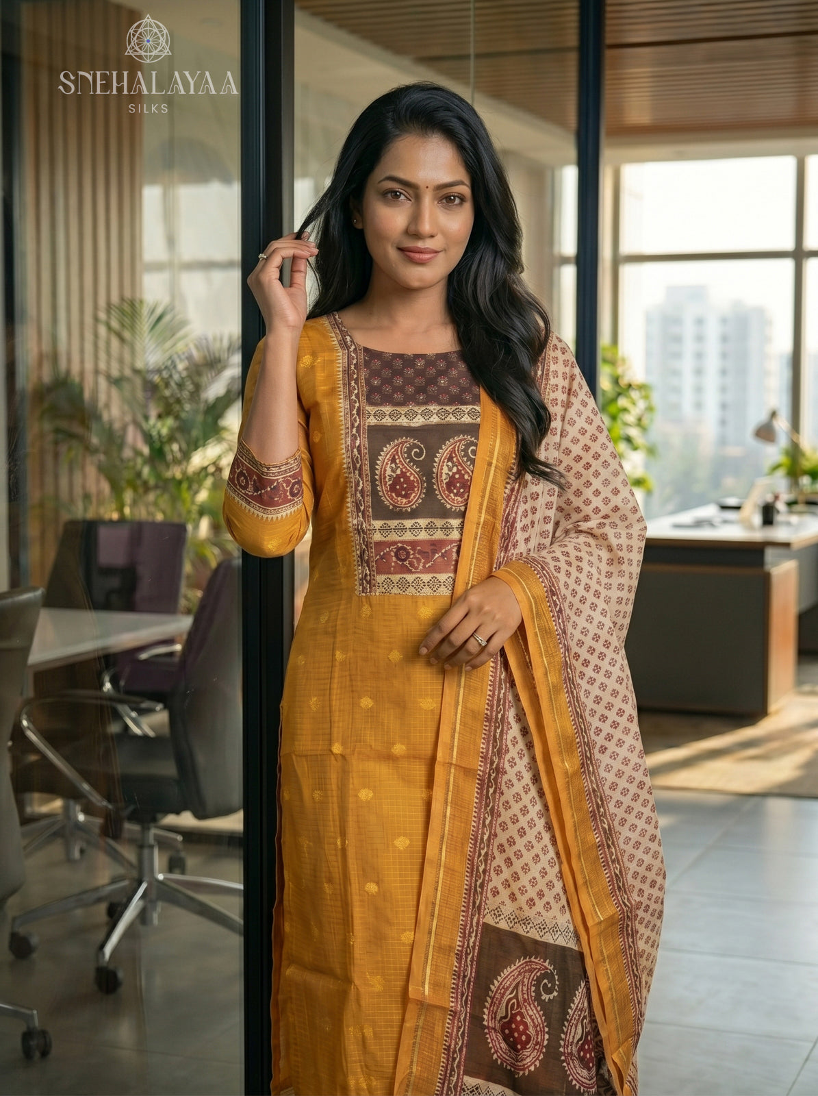 Orange Chanderi Silk 3-Piece Salwar Suit Material