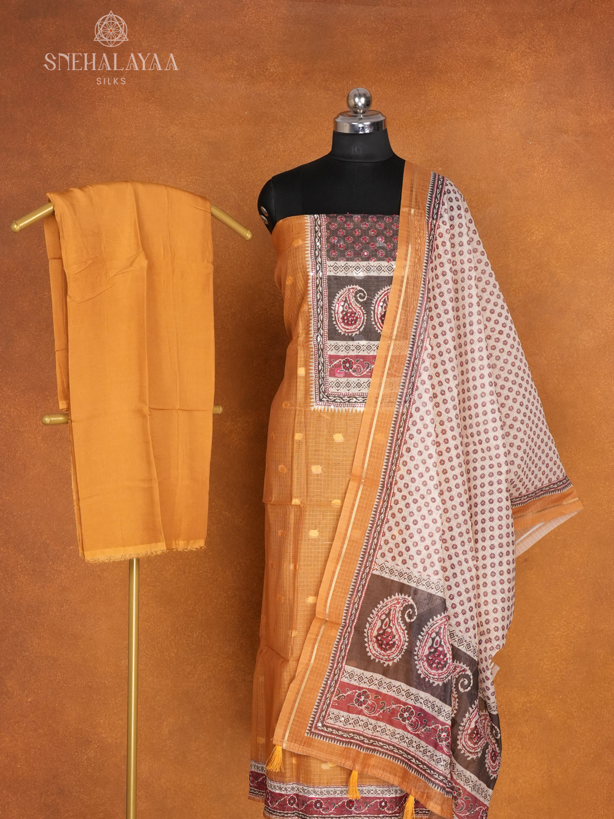 Orange Chanderi Silk 3-Piece Salwar Suit Material