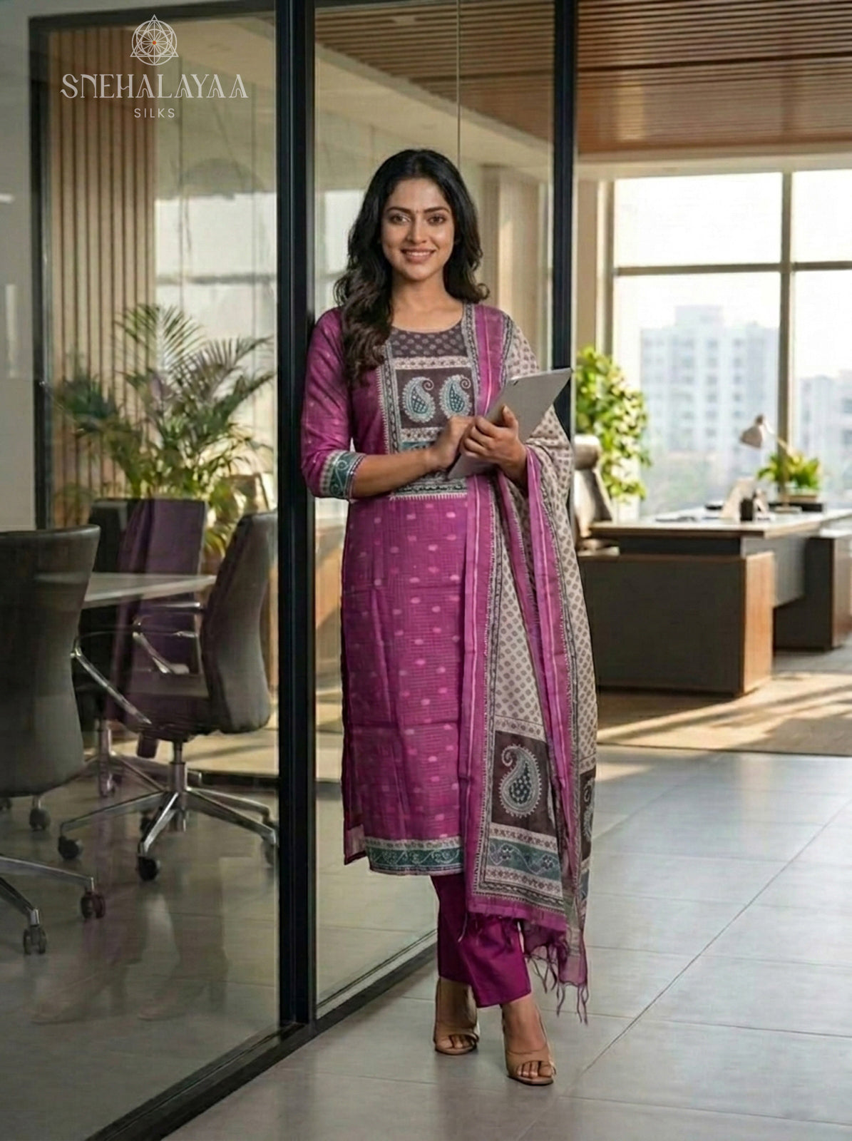 Purple  Kota 3-Piece Salwar Suit Material