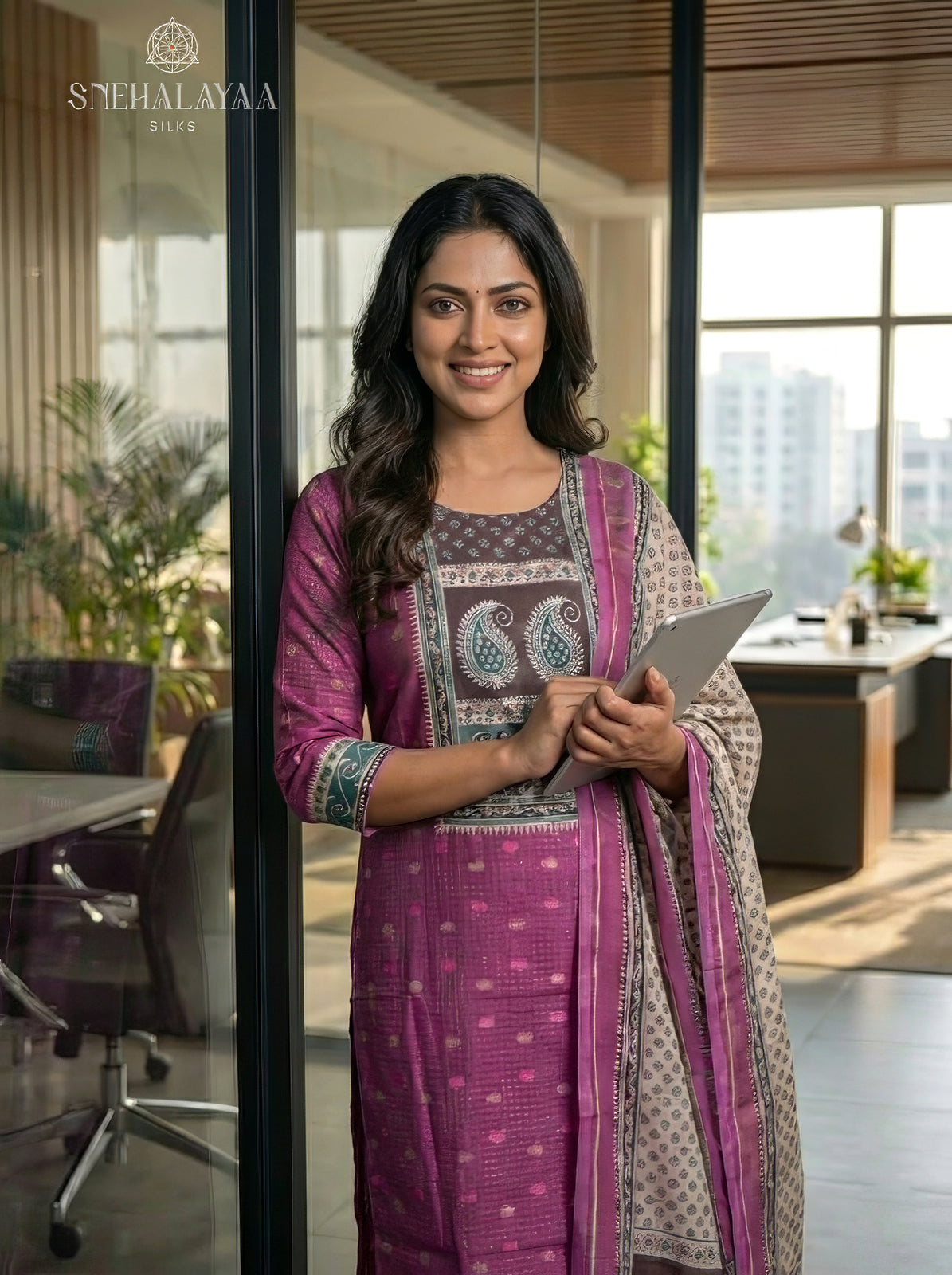 Purple  Kota 3-Piece Salwar Suit Material