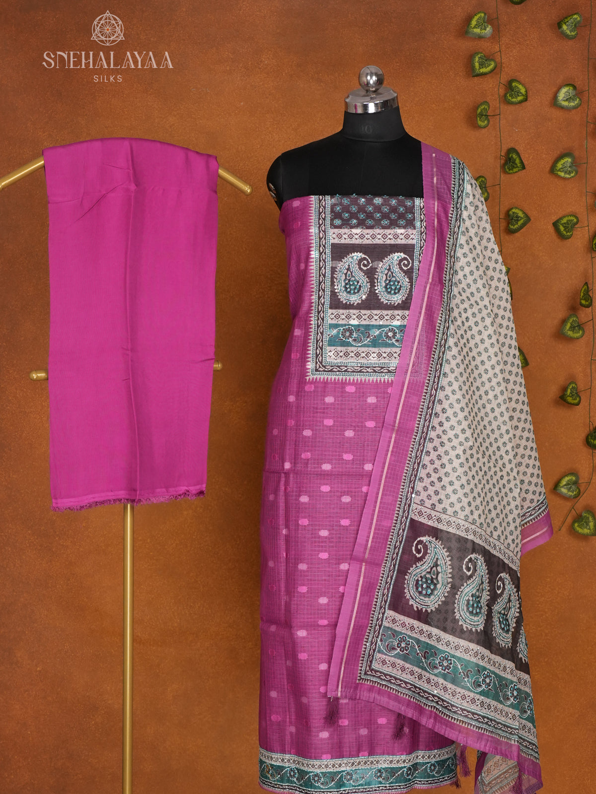 Pink Chanderi Silk 3-Piece Salwar Suit Material