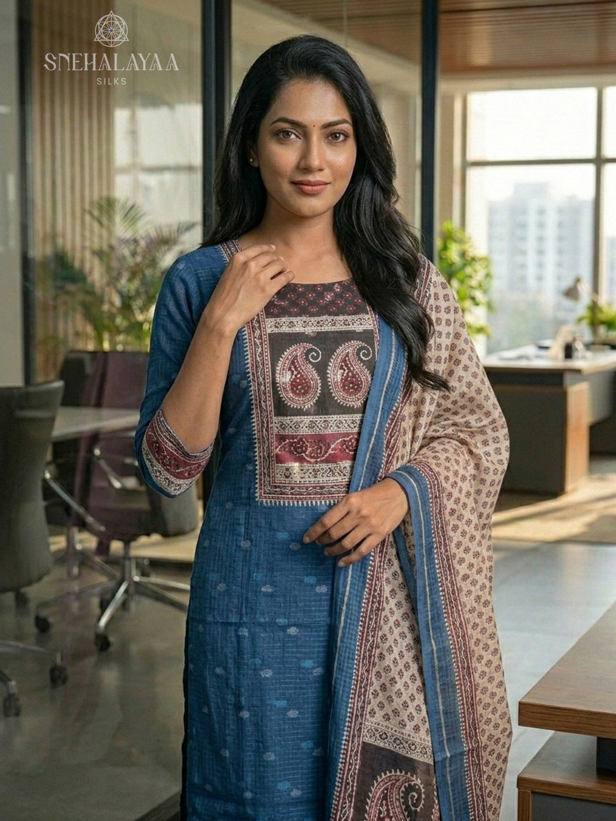 Blue Chanderi Silk 3-Piece Salwar Suit Material
