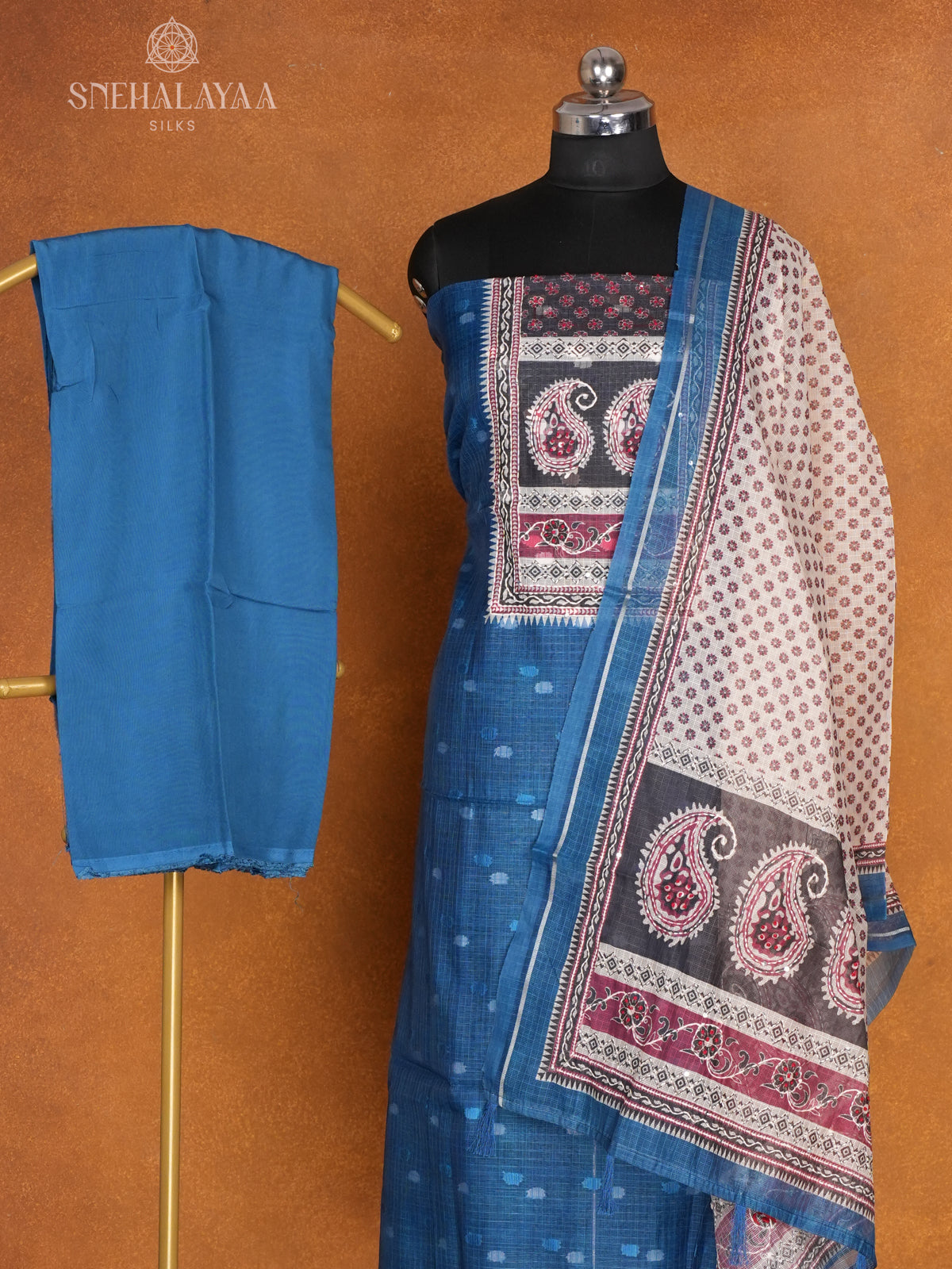 Blue Chanderi Silk 3-Piece Salwar Suit Material