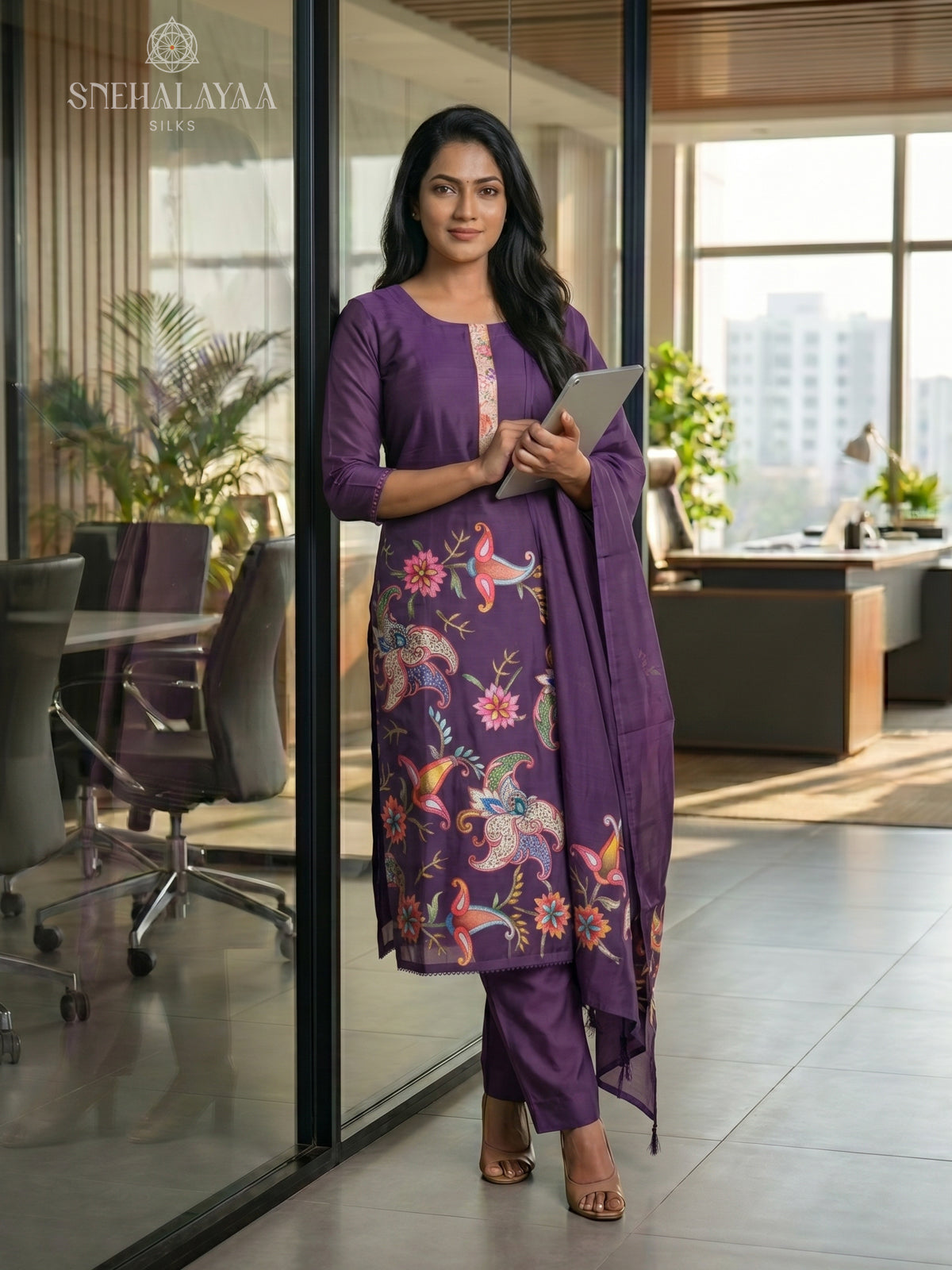 Purple Chanderi Silk 3-Piece Salwar Suit Material