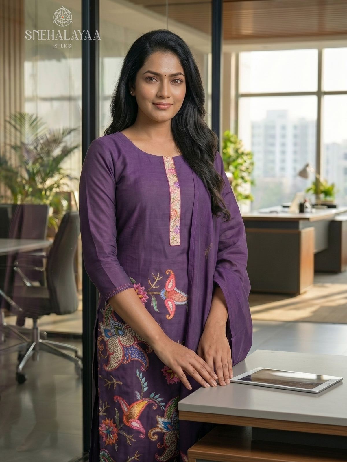 Purple Chanderi Silk 3-Piece Salwar Suit Material